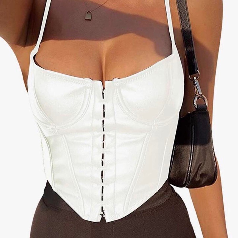white leather corset top